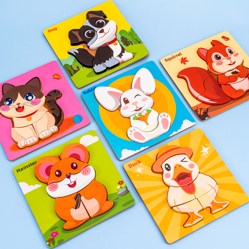 Simulación de madera de dibujos animados vehículo animal rompecabezas educación temprana bloques de construcción niños bebé cognición rompecabezas tridimensional al por mayor