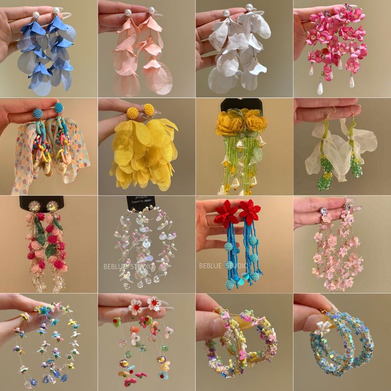 Whimsical~Colorful Dopamine Fabric Beaded Earrings for Women, Beach Vacation Style Ear Clips