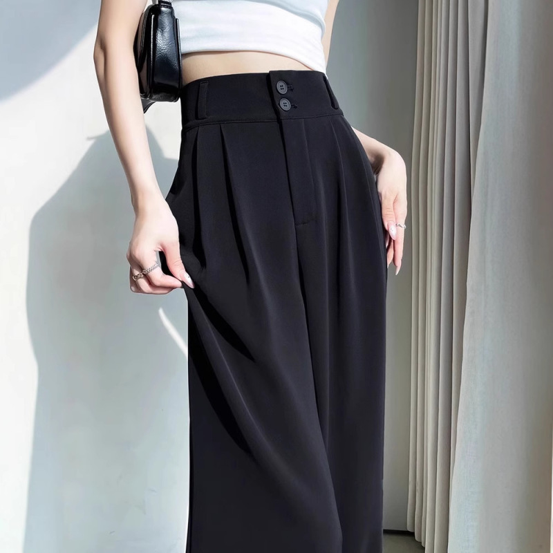 Ice Silk Wide-Leg Pants for Women, Summer Thin 2025 New Style, High-Waisted Straight-Leg Suit Pants, Professional Formal Wear for Petite Figures