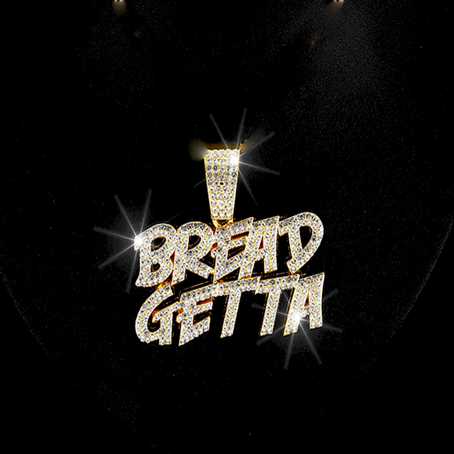 Aleación de diamante completo Hip-Hop BREAD GETTA doble colgante alfabético creativo de personalidad europea y americana para hombres y mujeres