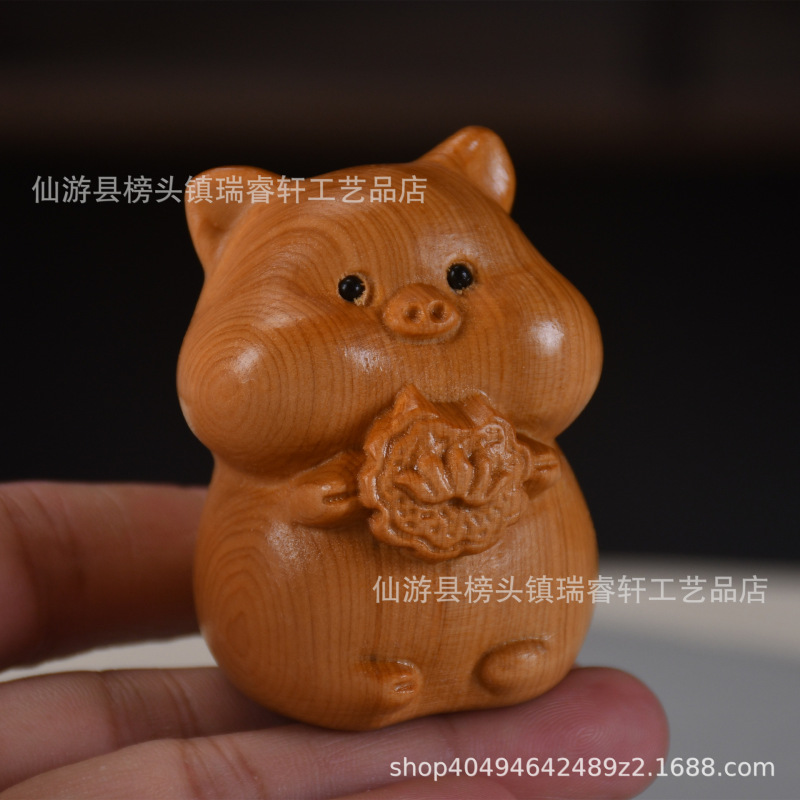 S8N 崖柏工艺品木雕十二生肖手把件全套挂件鼠牛景区网红款系可爱|undefined