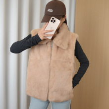 时尚百搭真兔毛马甲女冬外穿皮毛一体皮草坎肩毛毛背心翻领真兔皮