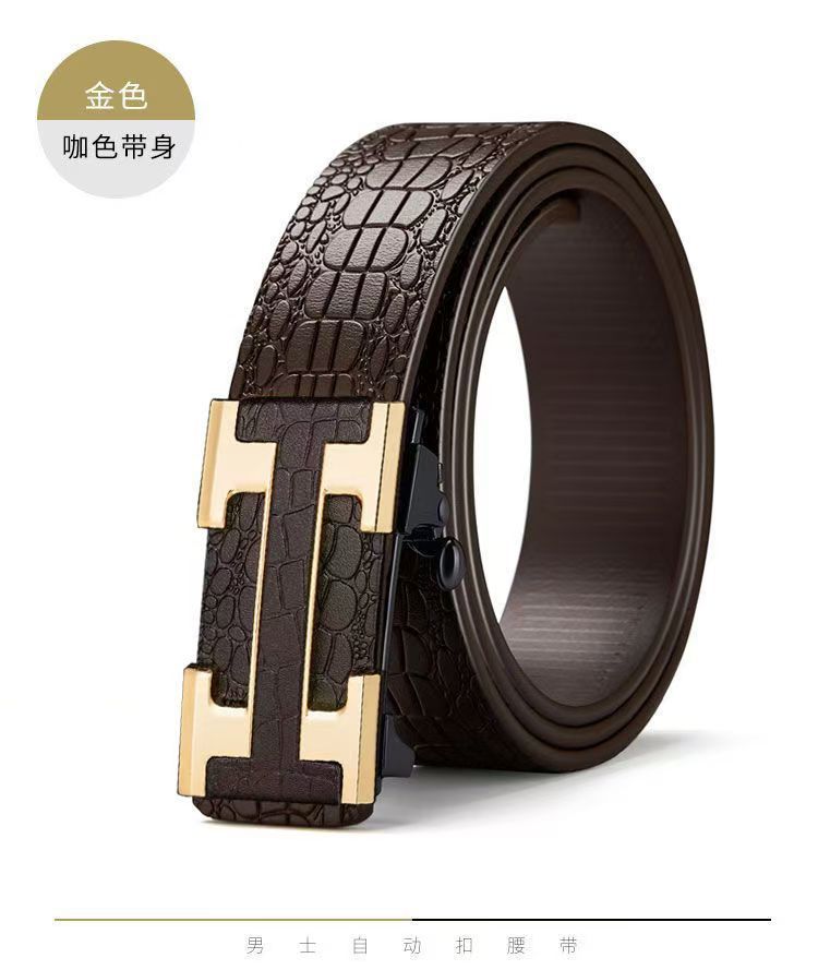 ディザトーンの新しい男性ワニの紋様は歯がない自動ボタンの中にビジネスベルトのファッションのズボンのベルトの個性のベルトを着ます。