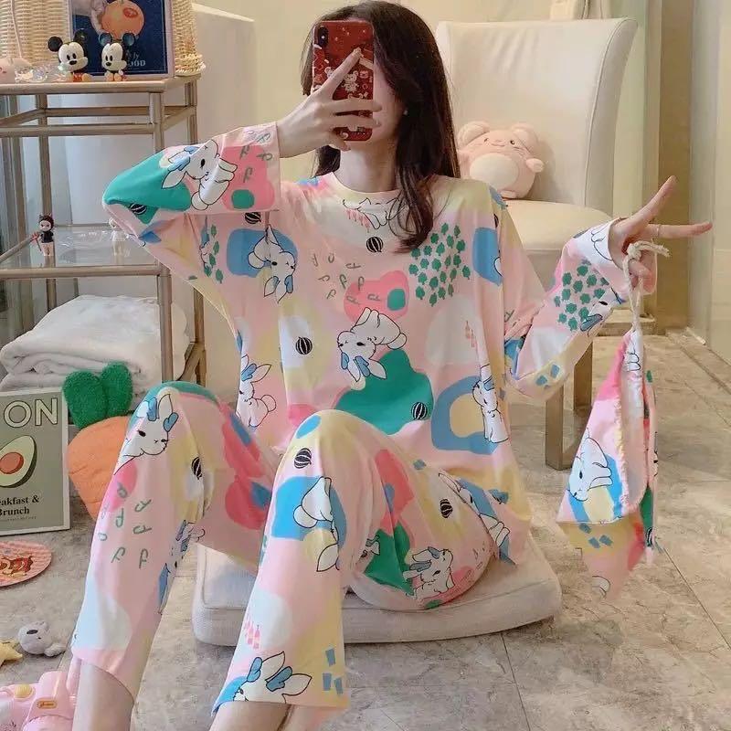 Women's Casual Long-Sleeve Pajamas, Popular Export Style from Southeast Asia, Affordable Streetwear Set, Home Wear Set, Thin Style Women's Casual Long-Sleeve Pajamas, Popular Export Style from Southeast Asia, Affordable Streetwear Set, Home Wear Set, Thin Style