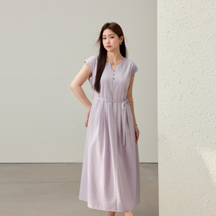 [Fashionable Stereo Pleated Design Lace-Up Waist Dress] Slim and Beautiful Plus Size Women's Fat mm Summer New Style