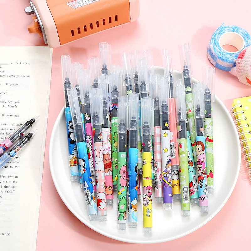 A granel de dibujos animados lindo pluma de gel recta estudiante de alto aspecto ins Examen de bolígrafo de secado rápido pluma negra 0,5