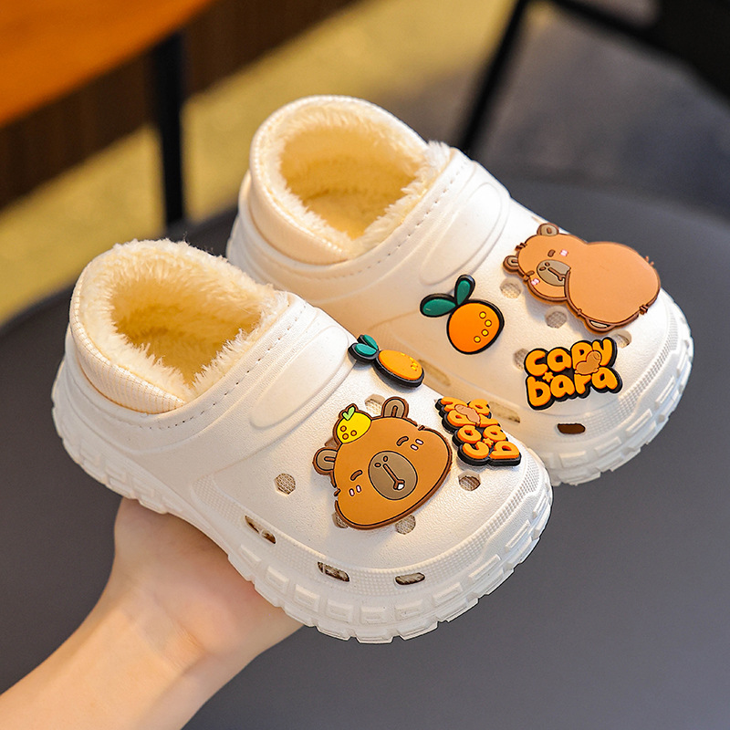 Zapatillas de algodón de invierno para niños Capibara, zapatillas de algodón para niños y niñas, cálidas y impermeables, bolsas para niños pequeños y grandes.