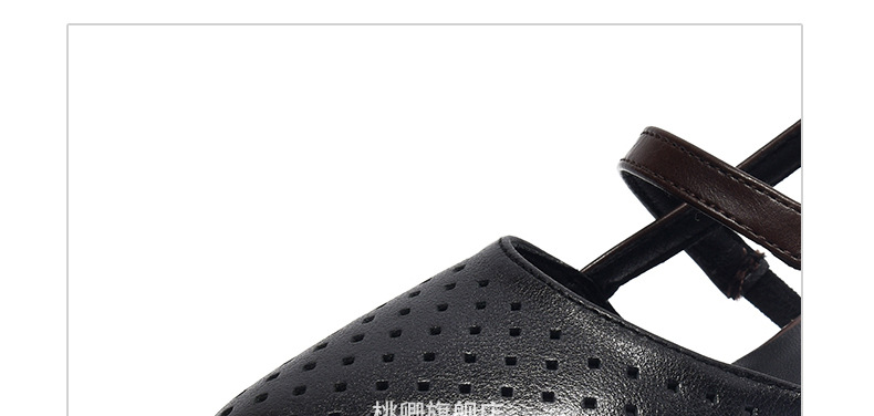 Sandal nữ da thật mũi tròn gót vuông đế mềm khoét lỗ hè — Màu đen chi tiết 13