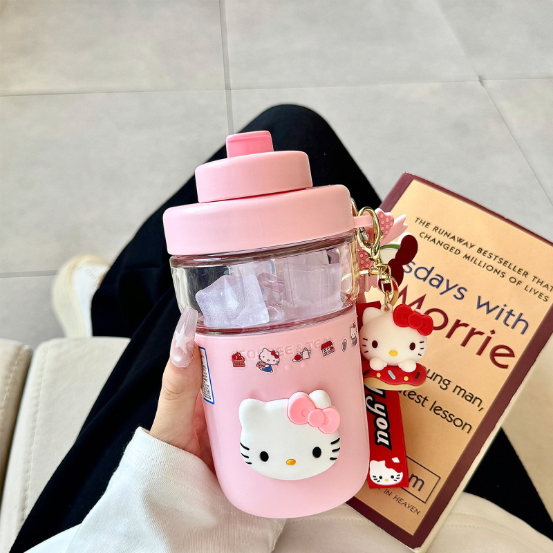 キティ猫ウォーターカップ女の子のための見栄えの良いガラス夏かわいいストローカップコーヒーカップ高温耐性ティーカップ|undefined