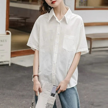休闲百搭日系白衬衫女上衣衬衫女秋高级感2025早秋独特亚麻上衣