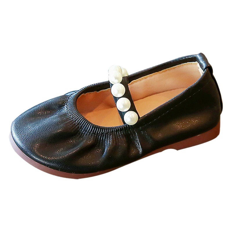 2023 Весенние новые туфли принцессы для девочек, детская Однослойная обувь в Корейском стиле с мелким ртом, с супер мягкой подошвой, жемчужные молочные туфли, маленькие кожаные туфли