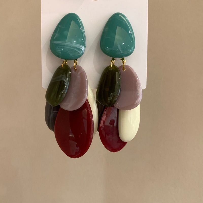 欧美复古夸张几何水滴撞色耳坠拼色树脂耳环时尚气质小众款耳饰女|undefined