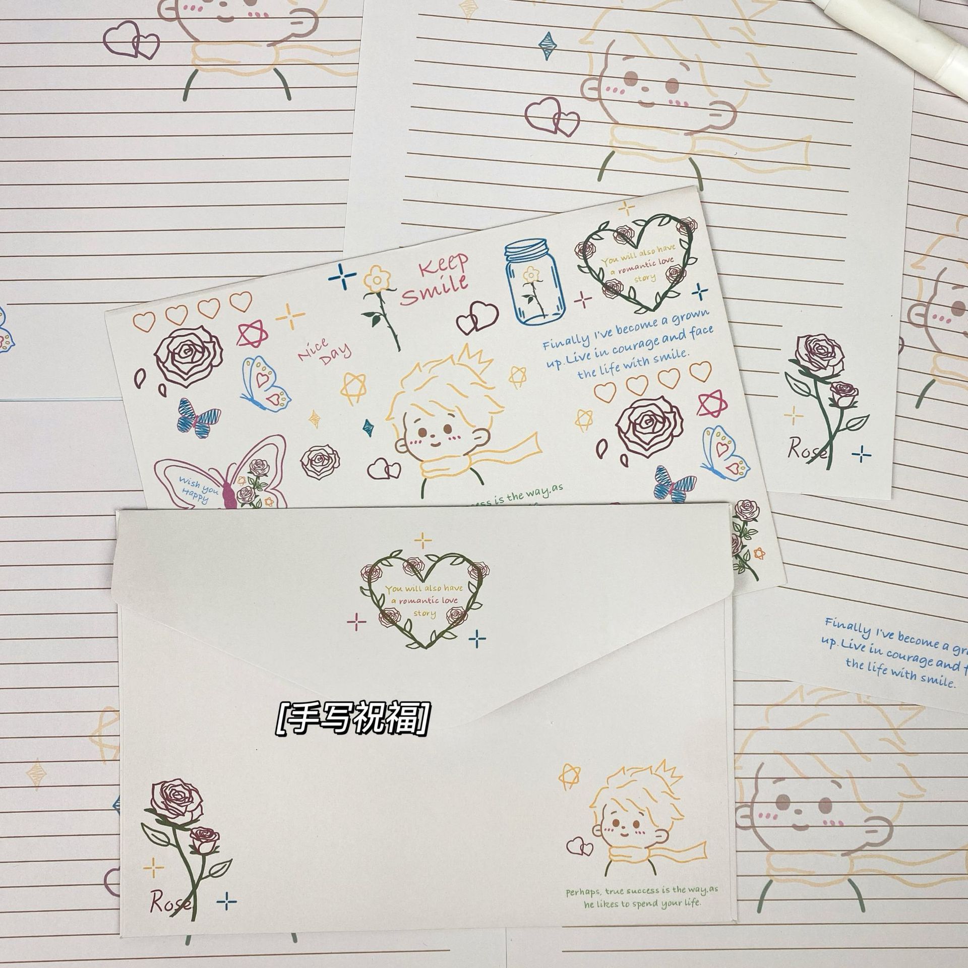 El pequeño príncipe sobres de papel de carta ceremonia insintió el viento alto valor facial conjunto completo de escritos a mano románticos creativos deseos de regalo