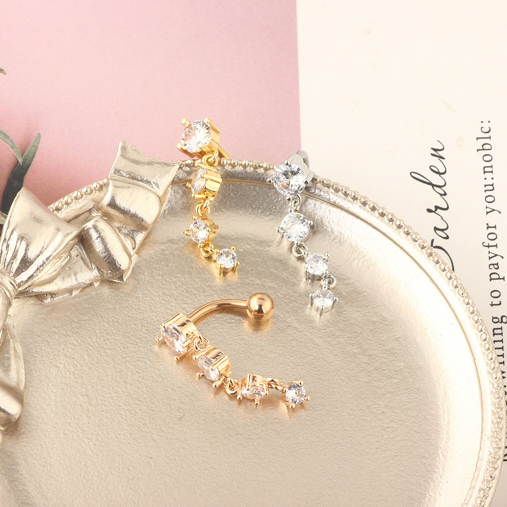 Rose Gold Zircon Crystal Peach Dangle Belly Button Ring 316L Surgical Steel Navel Piercing Jewelry Wholesale detail image 7