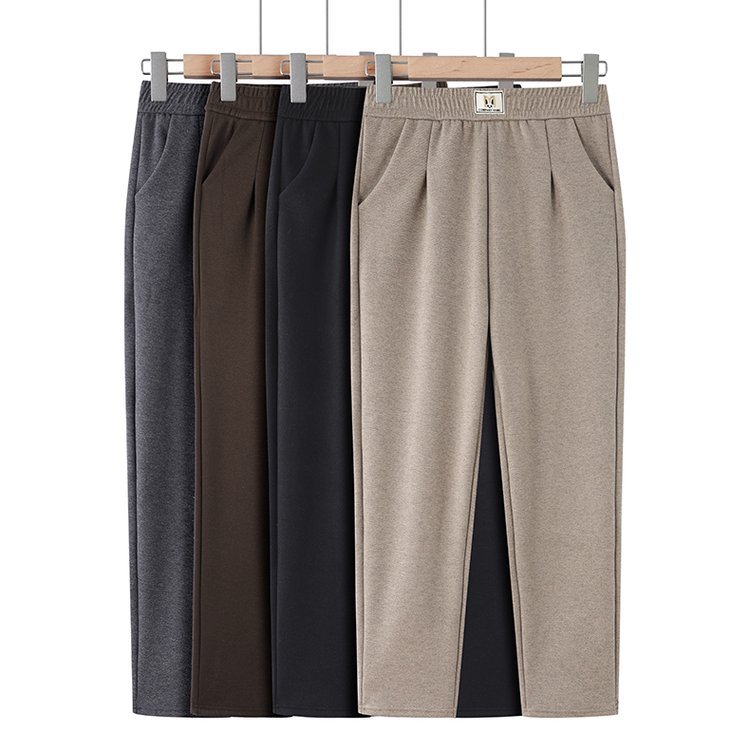 2024 Winter Fleece-Lined Simple Versatile Elastic Waist Casual Harem Pants for Mothers, Warm and Leg-Lengthening