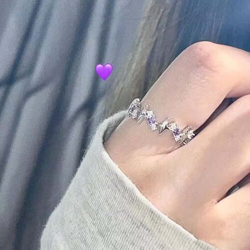 Purple diamond love ring, niche ins, gentle docking, girlfriends, two open, adjustable ring, index finger ring, simple