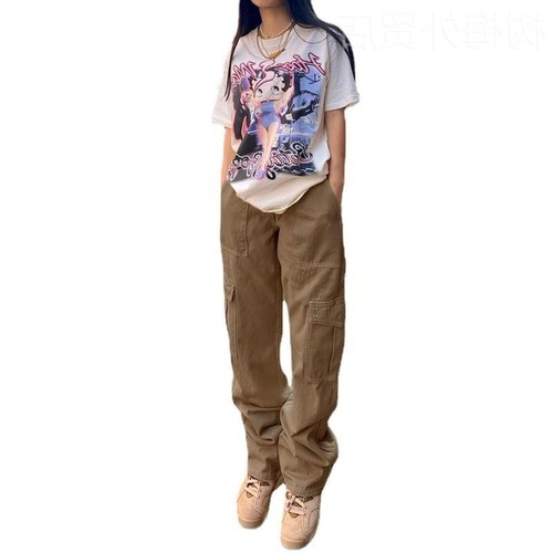 Stylish women's street fashion cargo pants jeans cross-border