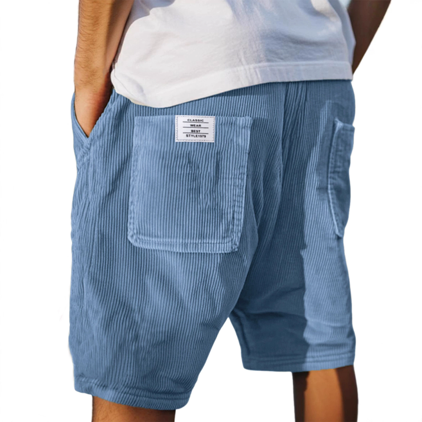 130088 задний карман белая этикетка 2025 трансграничные Amazon новые полосатые универсальные повседневные брюки мужские шорты на шнурке