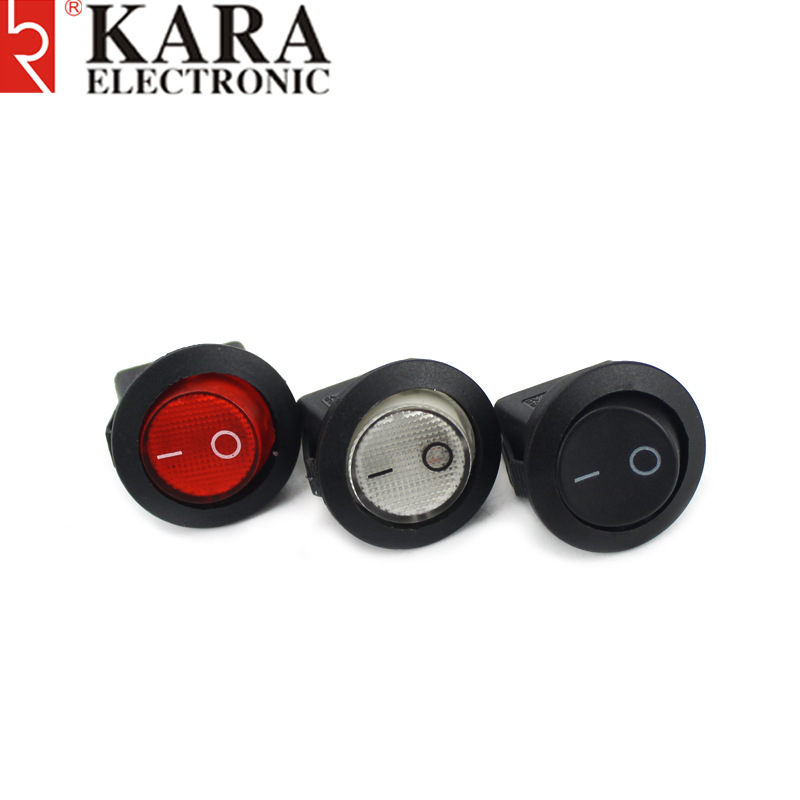 KR1-5圆形开关迷你小圆船型开关黑 圆形带灯翘板开关