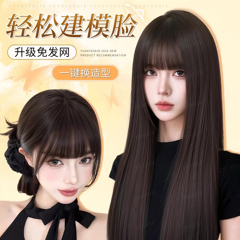 No Need to Wear a Hairnet, Women's Hairpiece for Top of Head, Hair Extension, Realistic Hand-Woven Lace, Straight Black Long Full Wig