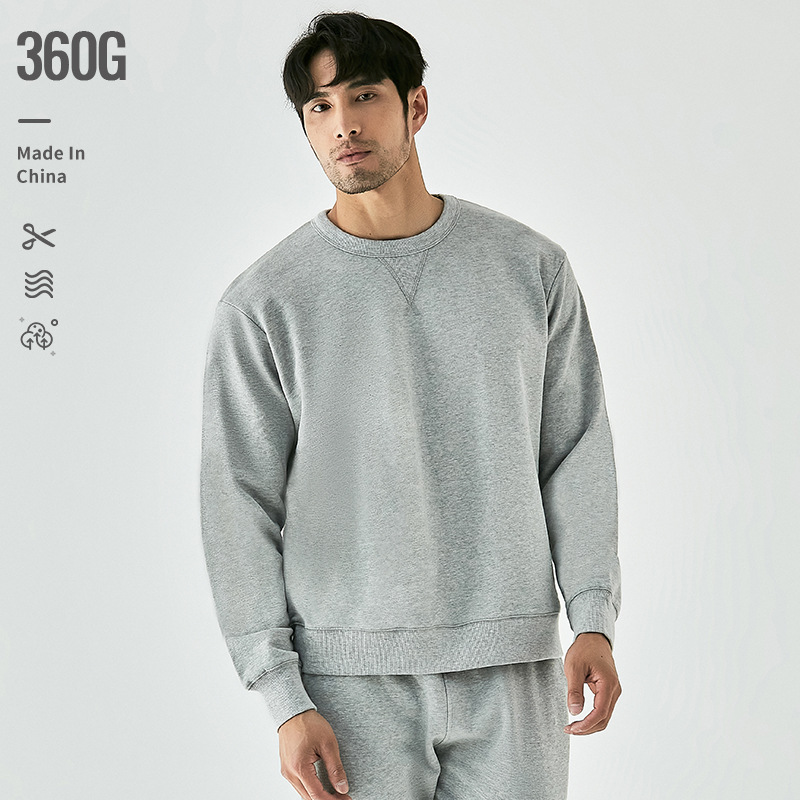 360G重磅卫衣针织圆领潮浅花灰色百搭男韩版日系简约批发厂家批发