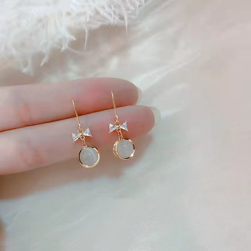 2022 New Opal Bow Pendant Earrings display picture 2