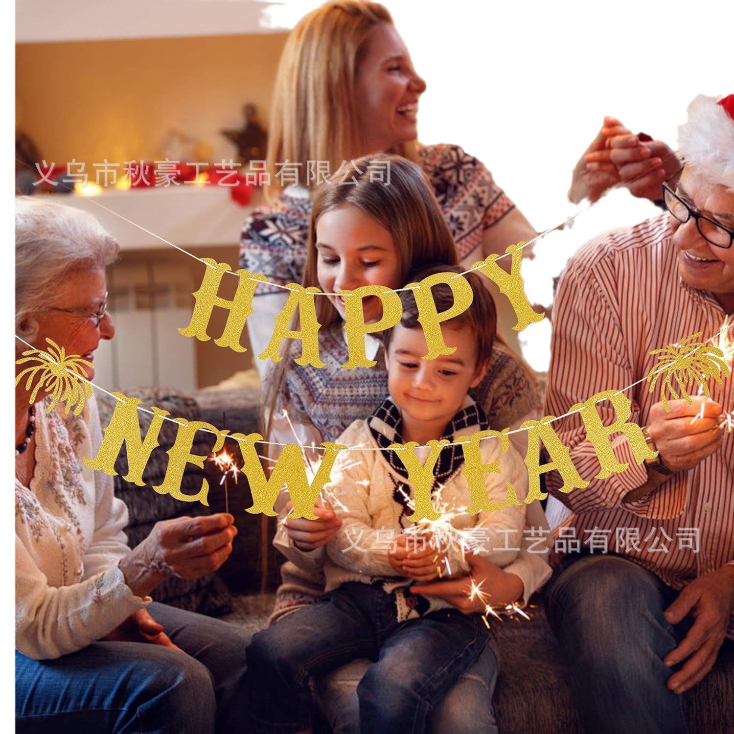 Gran partícula de polvo brillante cebolla dorada dibujo bandera colorida banner decoración de Año Nuevo artículos de fiesta creativos festivos