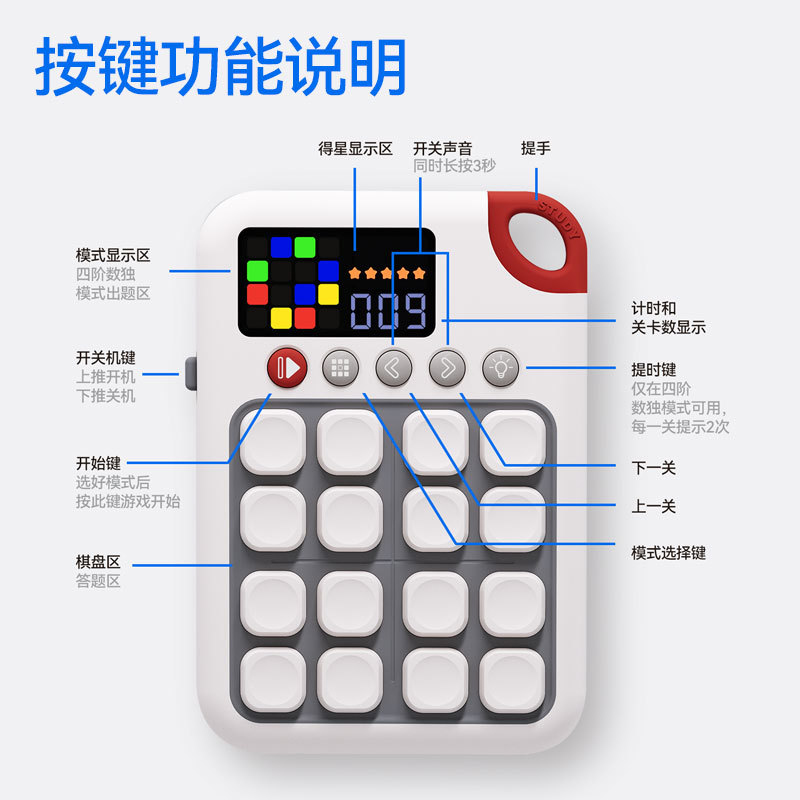 Nuevo Sudoku inteligente Juguete de avance de rompecabezas electrónico Sudoku de cuarto orden Entrenamiento de etapa de pensamiento matemático Juguete educativo