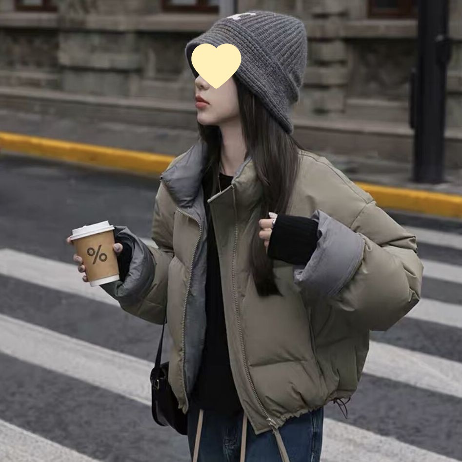 反季短款羽绒服女2025年冬新款韩版加厚撞色小个子白鸭绒立领外套