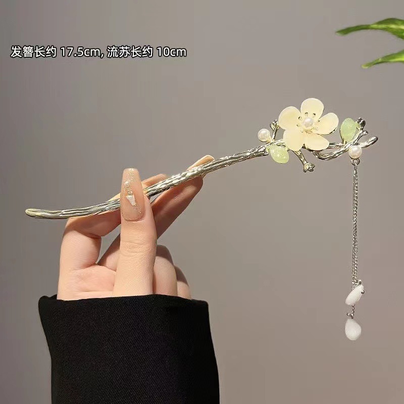 Magnolia pinzas para el cabello estilo antiguo pinzas para el cabello de mujer cheongsam pinzas para el cabello de perlas de metal pinzas para el cabello de jade