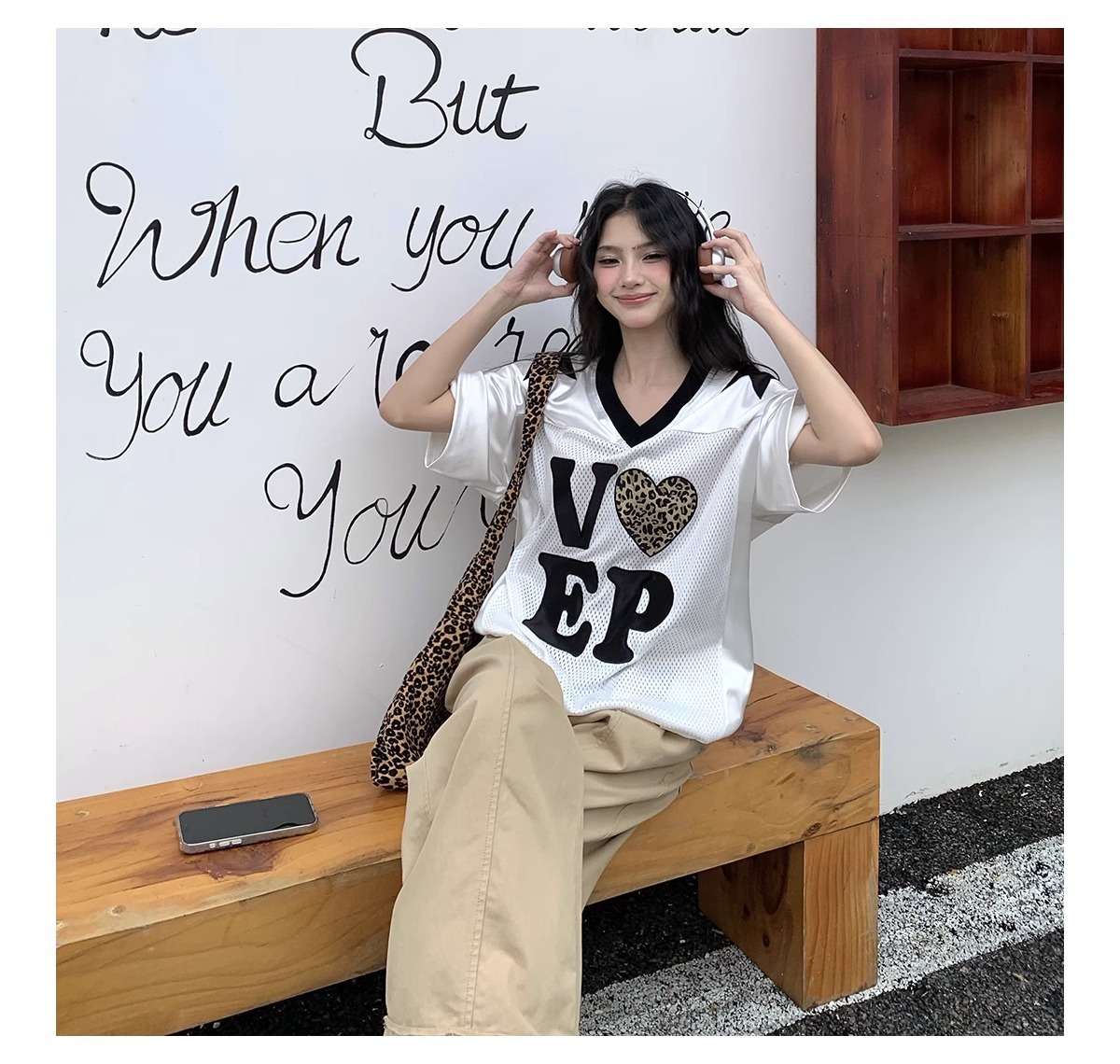 High Street American Leopard Print Summer Heart-shaped Short-sleeve New T-shirt For Men And Women, INS Korean Style_viptrois.com