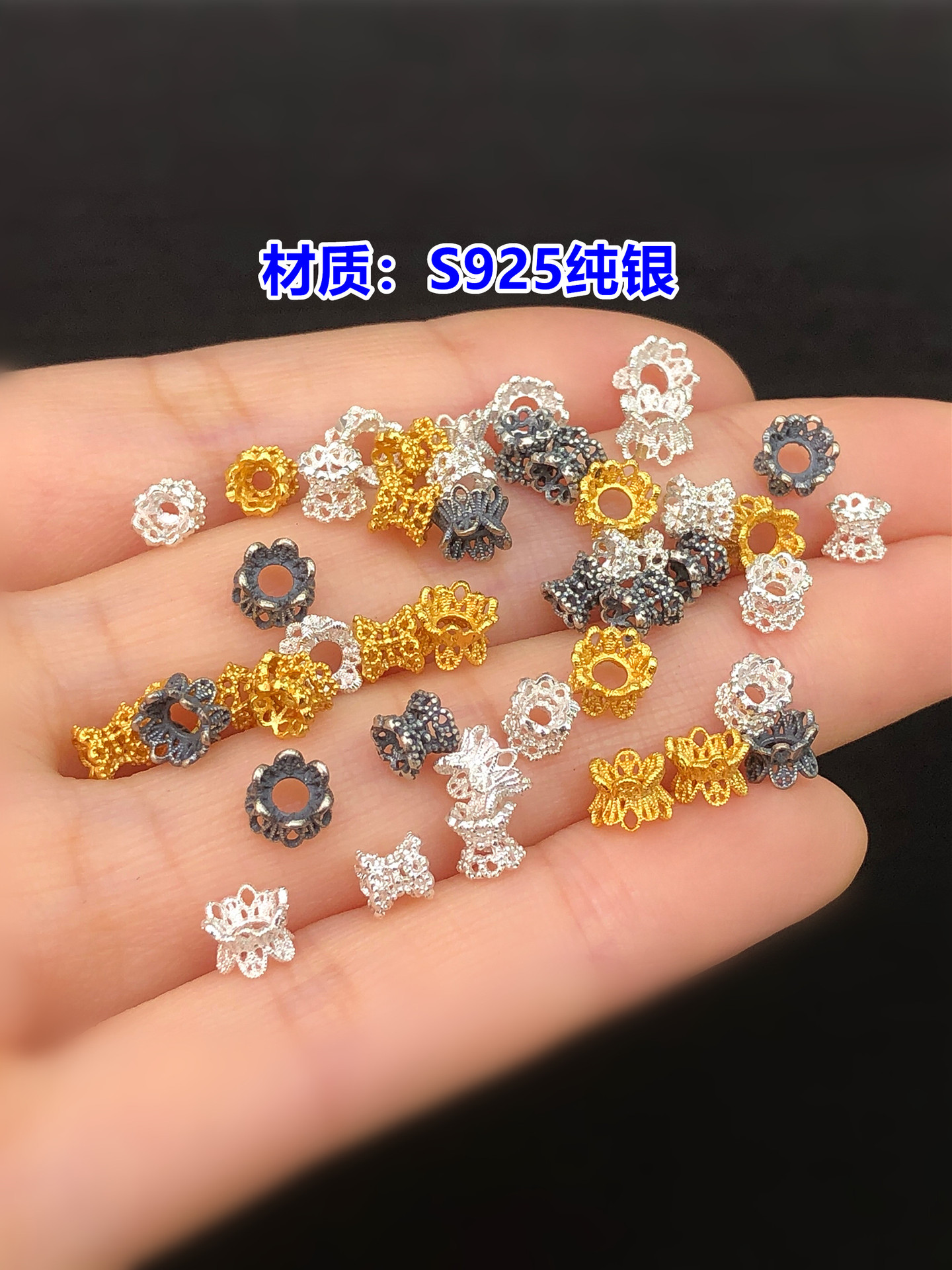S925 Sterling Silver Gold-Plated Seiko Lotus Bead Two-Way Flower Holder Crystal Toy Braided Hand Rope Necklace DIY Accessories