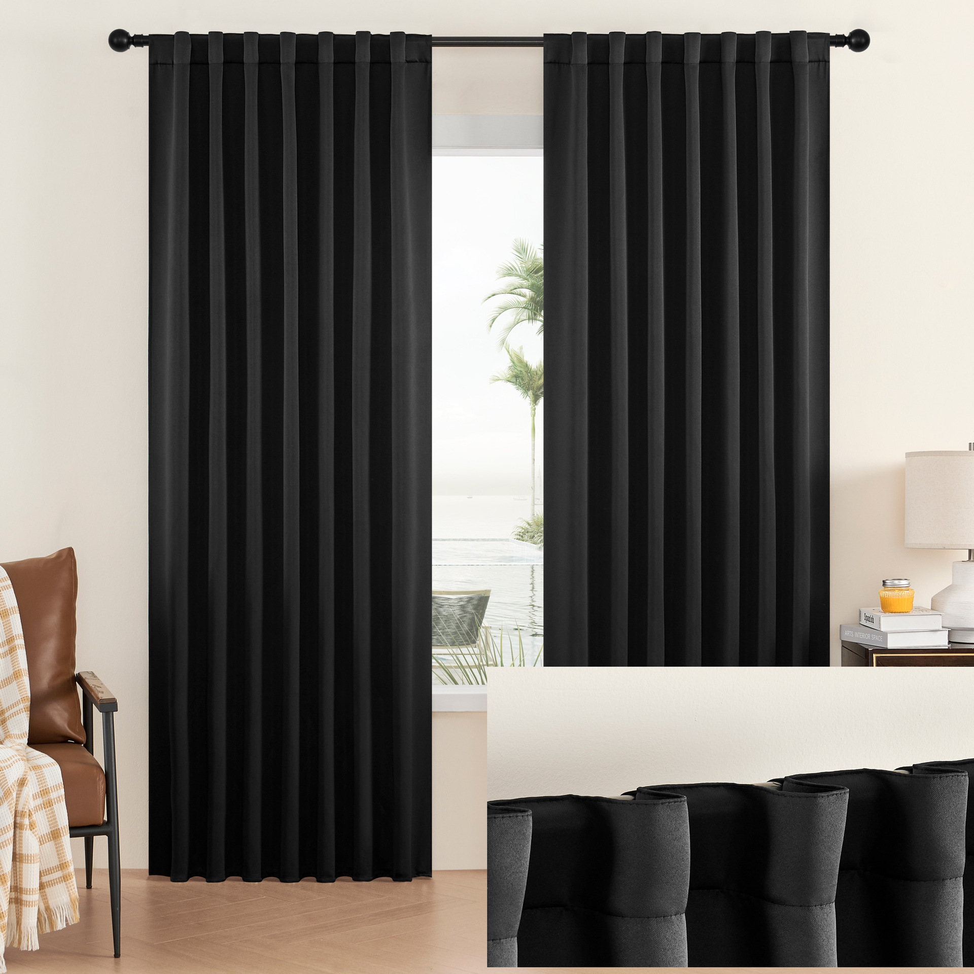 Shaoxing cinturón tipo bolsa de barra oculta cortina terminada explosión al por mayor cortinas aislantes negras transfronterizas piel de camarón