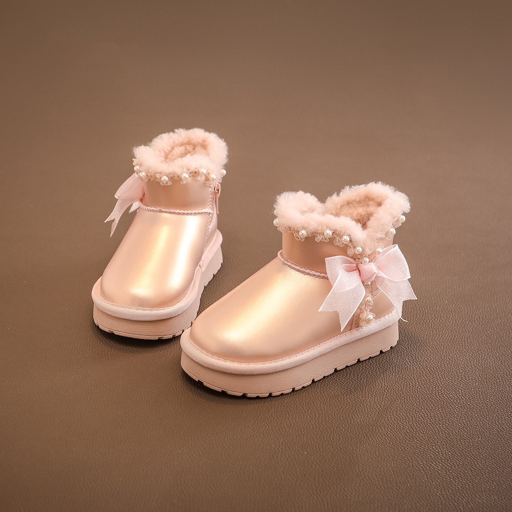 Botas de nieve para niñas 2026 invierno nuevo arco para niñas botas cortas princesa para niños botas de algodón gruesas image 7