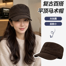 复古百搭麂皮绒马术帽子女款秋冬平顶鸭舌帽韩版显脸小休闲报童帽
