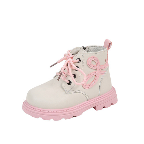 2025 Autumn New Children's Shoes Girls' Boots Side Zipper Sweet All-match Kids' Martin Boots Soft Sole Lace-up Foreign Trade