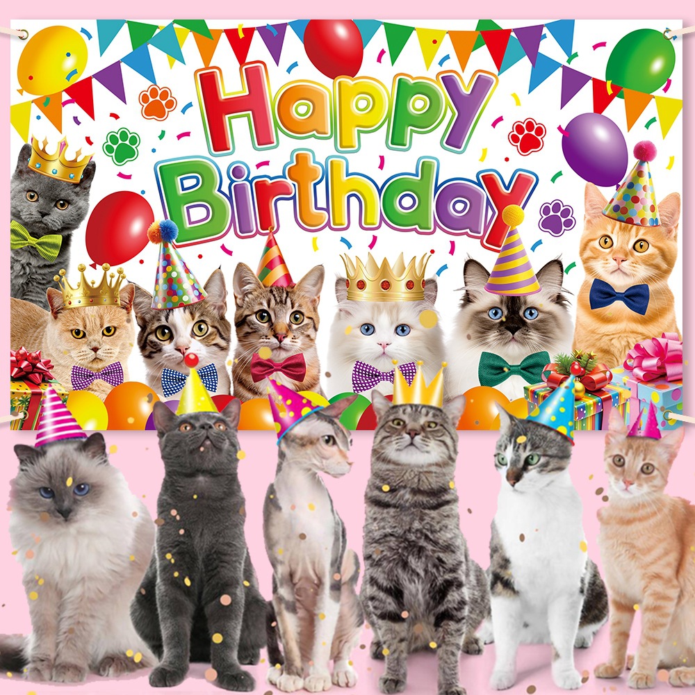 Paño de fondo de decoración de fiesta de cumpleaños tema de gato mascota transfronteriza foto de cumpleaños decoración de fondo de gato banner