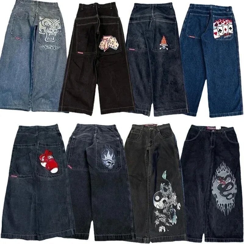 跨境电商JNCO Y2K宽松牛仔裤男士复古刺绣嘻哈街头原宿男士阔腿裤|undefined