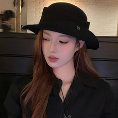 归国千金卷边气质卷边礼帽女秋季针织百搭渔夫帽显脸小优雅盆帽女
