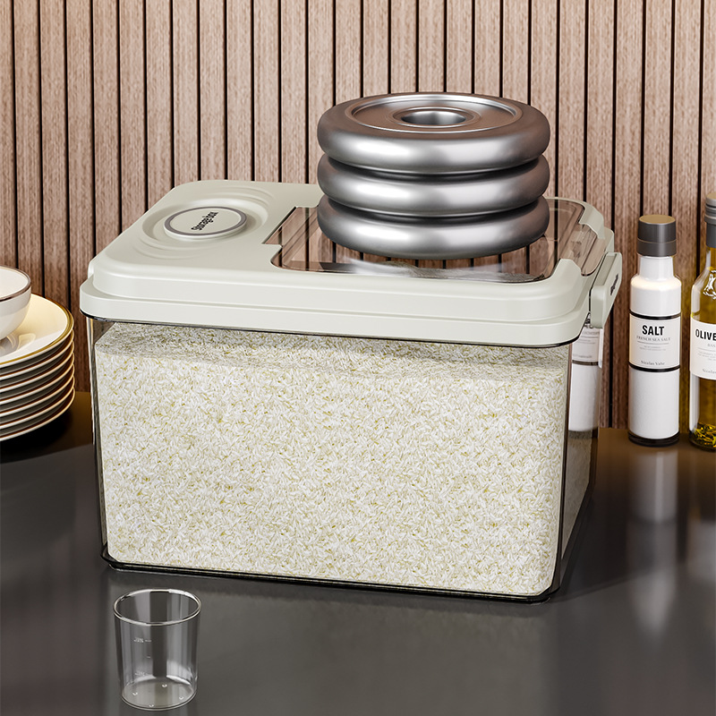 Barril de arroz doméstico a prueba de humedad sellado barril de arroz a prueba de insectos arroz caja de almacenamiento de harina de arroz contenedor de alimento para gatos tipo incrustado cuantitativo