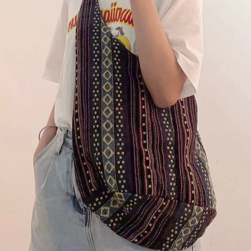 European and American retro Aztec women's shoulder portable cotton and linen canvas jacquard casual women's bag cross-border Amazon