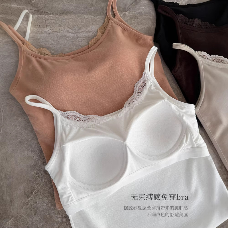 31036 # Summer Cotton Linen Lace Integrated Chest Pad Camisole for Inner Wear and Outer Wear, Sexy Slim Fit Top for Women 31036 # Summer Cotton Linen Lace Integrated Chest Pad Camisole for Inner Wear and Outer Wear, Sexy Slim Fit Top for Women