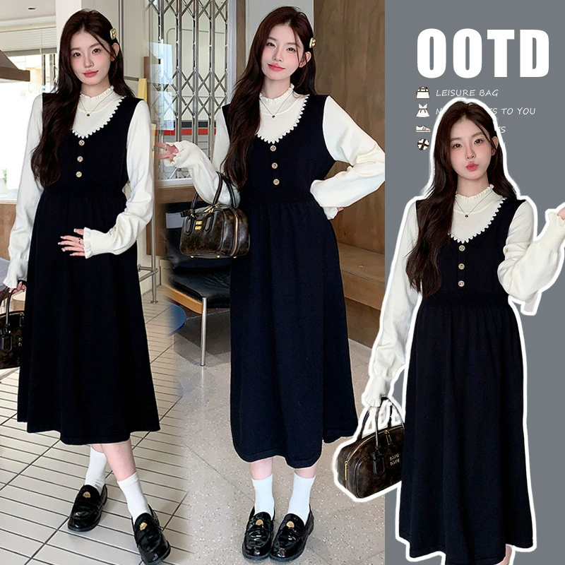 Поддельный трикотажный свитер для беременных платье