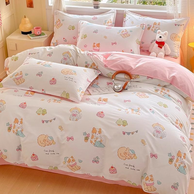 [Algodón puro suave y agradable para la piel] Algodón 100% algodón de cuatro piezas para niños sábanas de dibujos animados Funda de edredón Funda de edredón Chico