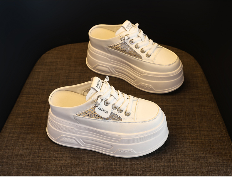Giày sneaker nữ đế dày tăng chiều cao, cổ thấp dáng lười, mũi tròn bít, phong cách basic trắng đen — màu đen, màu trắng chi tiết 5