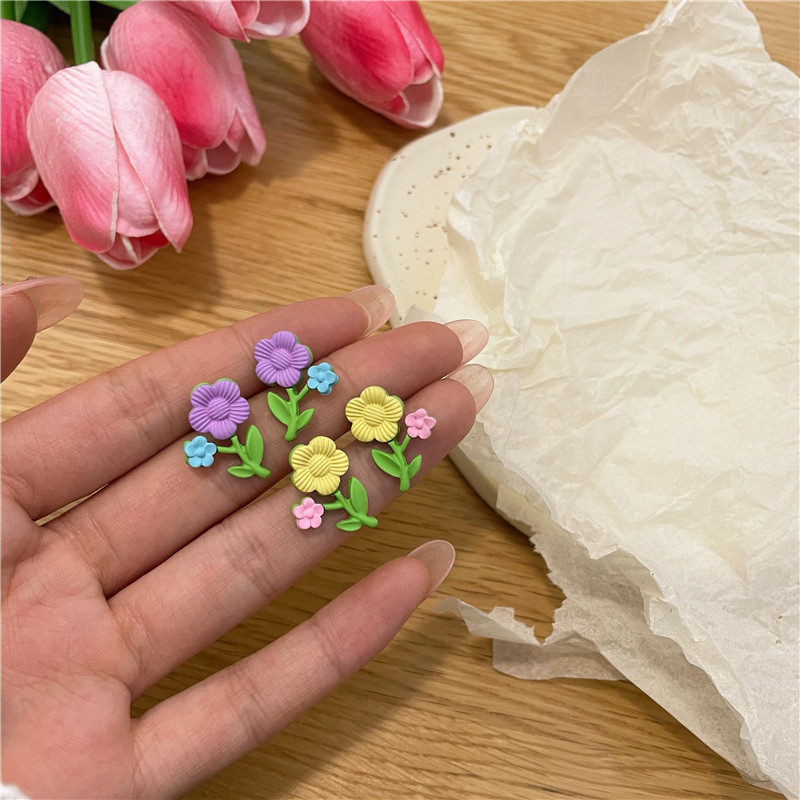 Sweet Flower Ear Studs S925 Silver needle 2022 Spring and summer new pattern the republic of korea A small minority lovely Versatile No pierced ears Earrings