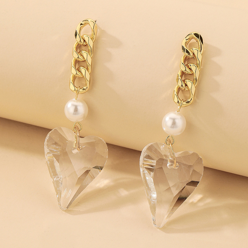 Retro Pearl Crystal Heart Hollow Chain Earrings Wholesale Nihaojewelry display picture 5