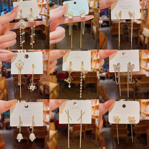 Korean style long tassel pearl earrings S925 silver needle versatile temperament Dongdaemun earrings jewelry internet celebrity earrings
