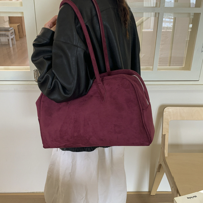 麂皮绒磨砂复古波士顿包包女2025新款秋冬大容量通勤托特包手提包|undefined
