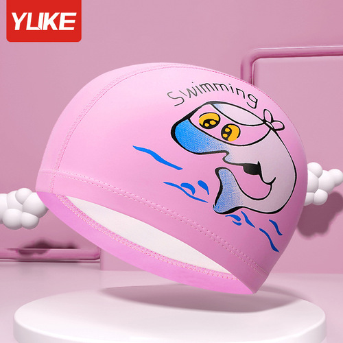 New style children's swimming cap, cartoon fashion PU waterproof ear protection student swimming cap for boys and girls, equipment wholesale